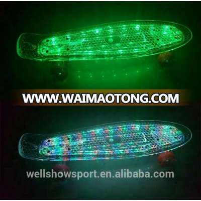 Wellshow Sport Fish-Shape Plastic Skateboard Transparent Peny Skateboard With Light